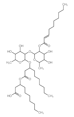Decanoic acid,3-[[6-deoxy-2-O-[6-deoxy-2-O-(1-oxo-2-decenyl)-a-L-mannopyranosyl]-a-L-mannopyranosyl]oxy]-, 1-(carboxymethyl)octyl ester结构式