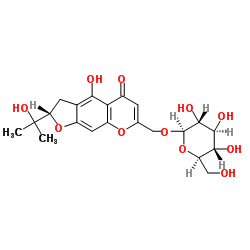 (S)7-[(BETA-D-吡喃葡萄糖氧基)甲基]-2,3-二氢-4-羟基-2-(1-羟基-1-甲基乙基)-5H-呋喃并[3,2-G][1]苯并吡喃-5-酮结构式