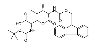O-((((9H-荧光素-9-基)甲氧基)羰)-L-异亮氨酰)-N-(叔丁氧羰基)-L-丝氨酸结构式
