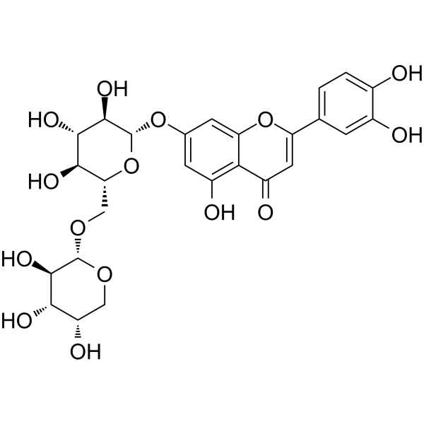木樨草素-7-O-alpha-L-吡喃阿拉伯糖(1->6)-beta-D-吡喃葡萄糖苷结构式