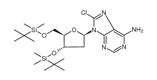9-((2R,4S,5R)-4-((tert-butyldimethylsilyl)oxy)-5-(((tert-butyldimethylsilyl)oxy)methyl)tetrahydrofuran-2-yl)-8-chloro-9H-purin-6-amine结构式