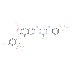 trisodium 7-[[4-chloro-6-[(3-sulphonatophenyl)amino]-1,3,5-triazin-2-yl]amino]-4-hydroxy-3-[(4-methoxy-2-sulphonatophenyl)azo]naphthalene-2-sulphonate Structure