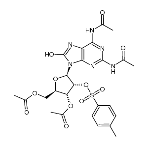 2,6-diacetamido-8-hydroxy-9-(3,5-O-diacetyl-2-O-tosyl-β-D-ribofuranosyl)purine结构式