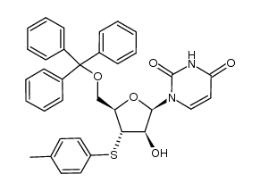 1-(5'-O-trityl-3'-deoxy-3'-(4-toluene)thio-β-D-arabinofuranosyl)uracil Structure