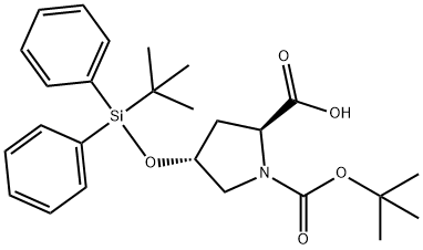 (2S,4R)-1-(tert-butoxycarbonyl)-4-((tert-butyldiphenylsilyl)oxy)pyrrolidine-2-carboxylic acid Structure