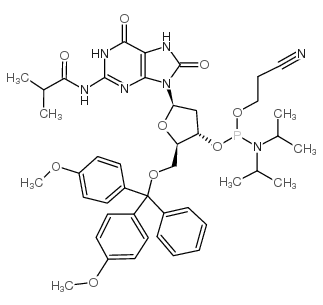 5'-o-(4,4'-dimethoxytrityl)-n2-isobutyryl-8-oxo-2'-deoxyguanosine, 3'-[(2-cyanoethyl)-(n,n-diisopropyl)]phosphoramidite结构式