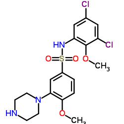 N-(3,5-二氯-2-甲氧基苯基)-4-甲氧基-3-(1-哌嗪基)苯磺酰胺 盐酸盐结构式