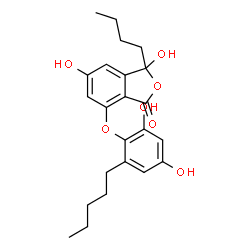 (+)-3-Butyl-3,5-dihydroxy-7-(2,4-dihydroxy-6-pentylphenoxy)-1(3H)-isobenzofuranone structure