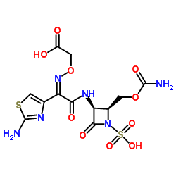 (+)-[[2Z-[2-[[(2S,3S)-2-[[(氨基羰基)氧代]甲基]-4-氧-1-硫代-3-吖丁啶基]氨基]-1-(2-氨基-4-噻唑基)-2-氧代亚乙基]氨基]氧代]乙酸二钠盐结构式