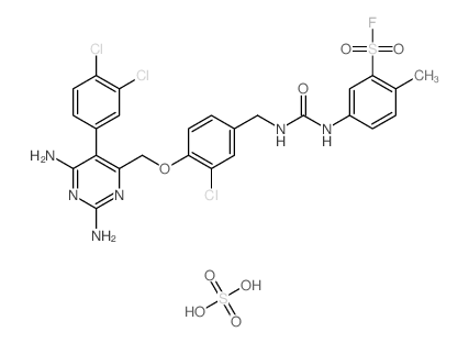 5-[[3-chloro-4-[[2,6-diamino-5-(3,4-dichlorophenyl)pyrimidin-4-yl]methoxy]phenyl]methylcarbamoylamino]-2-methyl-benzenesulfonyl fluoride; sulfuric acid Structure