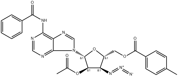 ((2S,3R,4R,5R)-4-乙酰氧基-3-叠氮-5-(6-苯甲酰胺基-9H-嘌呤-9-基)四氢呋喃-2-基)4-甲基苯甲酸甲酯结构式