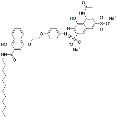 1-羟基-4-[2-[4-(1-羟基-3,6-二磺基-8-乙酰氨基-2-萘基偶氮)苯氧基]乙氧基]-N-十二烷基-2-萘甲酰胺的二钠盐结构式