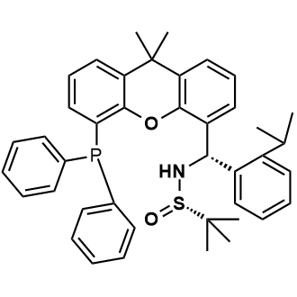 (S)-N-((S)-(二苯基膦)-9,9-二甲基-9H-黄原-4-基)(2-异丙基苯基)甲基)-2-甲基丙烷-2-硫酰胺结构式