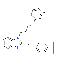 2-((4-(tert-butyl)phenoxy)methyl)-1-(3-(m-tolyloxy)propyl)-1H-benzo[d]imidazole structure