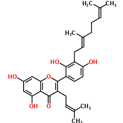 3'-牻牛儿基-3-异戊烯基-5,7,2',4'-四羟基黄酮结构式