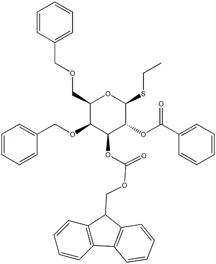乙基 4,6-二-O-(苯基甲基)-1-硫代-BETA-D-吡喃半乳糖苷 2-苯甲酸酯 3-(9H-芴-9-基甲基碳酸酯)结构式