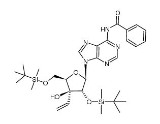 6-N-benzoyl-9-(2,5-di-O-(tert-butyldimethylsilyl)-3-C-vinyl-β-D-xylofuranosyl)adenine Structure
