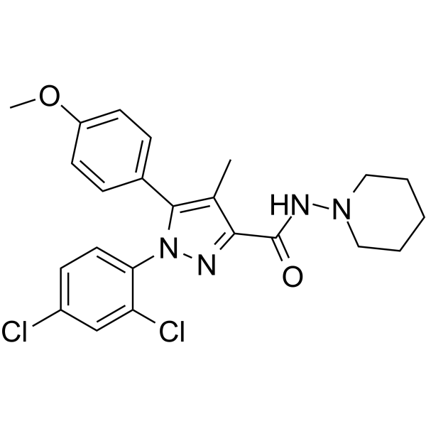 1-(2,4-二氯苯基)-5-(4-甲氧基苯基)-4-甲基-N-(1-哌啶基)-1H-吡唑-3-甲酰胺结构式