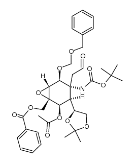 ((1S,2R,3S,4R,5S,6R)-2-acetoxy-5-((benzyloxy)methoxy)-4-((tert-butoxycarbonyl)amino)-3-((S)-2,2-dimethyl-1,3-dioxolan-4-yl)-4-(2-oxoethyl)-7-oxabicyclo[4.1.0]heptan-1-yl)methyl benzoate Structure