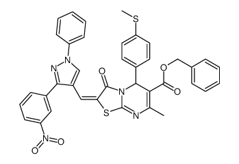 benzyl 7-methyl-5-(4-methylsulfanylphenyl)-2-[[3-(3-nitrophenyl)-1-phenylpyrazol-4-yl]methylidene]-3-oxo-5H-[1,3]thiazolo[3,2-a]pyrimidine-6-carboxylate Structure