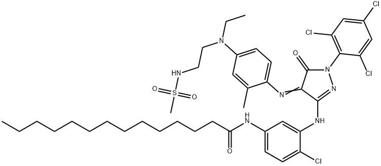 N-[4-氯-3-[[4-[乙基[2-[(甲基磺酰基)氨基]乙基]氨基]-2-甲酰基苯基]亚氨基-4,5-二氢-5-氧代-1-(2,4,6-三氯苯基)-1H-吡唑-3-基]氨基]苯基十四烷胺结构式