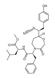 methyl N-((2S)-2-{(7S)-7-[(1S)-1-azido-2-(4-hydroxyphenyl)-ethyl]-3-oxo-1,4-oxazepan-4-yl}-3-phenylpropanoyl)-L-leucinate Structure