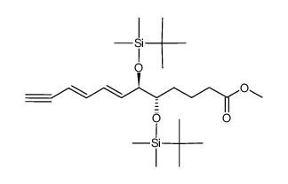 (7E, 9E, 5S, 6R) Methyl 5,6-di(tert-butyldimethylsiloxy)-dodeca-7,9-diene-11-ynoate结构式