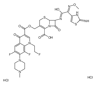 (6R,7R)-7-[[(2Z)-2-(2-amino-1,3-thiazol-4-yl)-2-methoxyiminoacetyl]amino]-3-[[6,8-difluoro-1-(2-fluoroethyl)-7-(4-methylpiperazin-1-yl)-4-oxoquinoline-3-carbonyl]oxymethyl]-8-oxo-5-thia-1-azabicyclo[4.2.0]oct-2-ene-2-carboxylic acid,dihydrochloride Structure