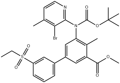 5-((3-溴-4-甲基吡啶-2-基)(叔丁氧基羰基)氨基)-3'-(乙基磺酰基)-4-甲基-[1,1'-联苯] -3-羧酸甲酯结构式