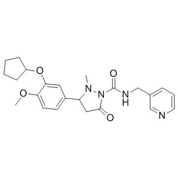 3-(3-(cyclopentyloxy)-4-methoxyphenyl)-2-methyl-5-oxo-N-(pyridin-3-ylmethyl)pyrazolidine-1-carboxamide结构式