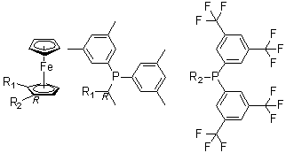 (R)-(-)-1-{(S)-2-[Bis(3,5-di-trifluoromethylphenyl)phosphino]ferrocenyl}ethyldi-3,5-xylylphosphine structure