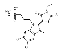 sodium 5,6-dichloro-2-[(3-ethyl-4-oxo-2-thioxo)thiazolidin-5-ylidene]-2,3-dihydro-3-methyl-1H-benzimidazole-1-propanesulphonate Structure