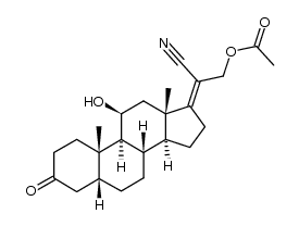 22-acetoxy-11β-hydroxy-3-oxo-23,24-dinor-5β-chol-17(20)ξ-ene-21-nitrile结构式