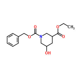 1-Cbz-5-羟基-3-哌啶甲酸乙酯结构式