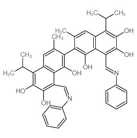1-(anilinomethylidene)-7-[8-(anilinomethylidene)-1,6-dihydroxy-3-methyl-7-oxo-5-propan-2-yl-naphthalen-2-yl]-3,8-dihydroxy-6-methyl-4-propan-2-yl-naphthalen-2-one结构式