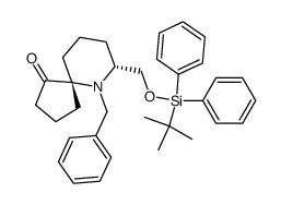 (5R,7R)-6-Benzyl-7-(tert-butyl-diphenyl-silanyloxymethyl)-6-aza-spiro[4.5]decan-1-one Structure