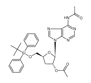 6-N-acetyl-9-[2-O-acetyl-5-O-(tert-butyldiphenylsilyl)-3-deoxy-β-D-erythro-pentofuranosyl]adenine结构式