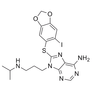6-氨基-8-[(6-碘-1,3-苯并二茂-5-基)硫基]-N-异丙基-9H-嘌呤-9-丙胺结构式