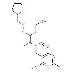 Formamide,N-((4-amino-2-methyl-5-pyrimidinyl)methyl)-N-(4-hydroxy-1-methyl-2-((tetrahydrofurfuryl)dithio)-1-butenyl)-,hydrochloride Structure
