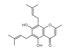 5,7-Dihydroxy-2-methyl-6,8-bis(3-methyl-2-butenyl)-4H-1-benzopyran-4-one结构式