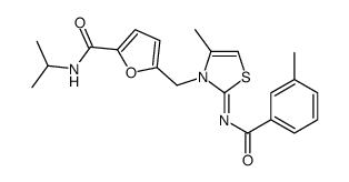 5-[[4-methyl-2-(3-methylbenzoyl)imino-1,3-thiazol-3-yl]methyl]-N-propan-2-ylfuran-2-carboxamide结构式