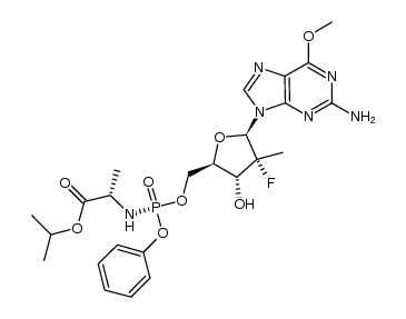 N-[[P(S),2'R]-2'-脱氧-2'-氟-2'-甲基-6-O-甲基-P-苯基-5'-鸟苷酰基]-L-丙氨酸异丙酯结构式