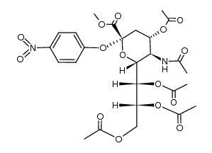 methyl (4-nitrophenyl 5-acetamido-4,7,8,9-tetra-O-acetyl-3,5-dideoxy-2-oxy-α-D-glycero-D-galacto-2-nonulopyranosid)onate结构式