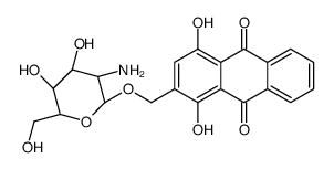 2-[[(2R,3R,4R,5S,6R)-3-amino-4,5-dihydroxy-6-(hydroxymethyl)oxan-2-yl]oxymethyl]-1,4-dihydroxyanthracene-9,10-dione Structure