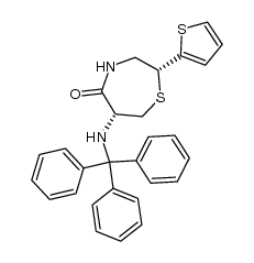 (2R,6R)-2-(thiophen-2-yl)-6-(tritylamino)-1,4-thiazepan-5-one结构式