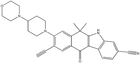 9-ethynyl-6,6-diMethyl-8-(4-Morpholinopiperidin-1-yl)-11-oxo-6,11-dihydro-5H-benzo[b]carbazole-3-carbonitrile结构式