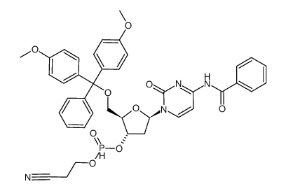 5'-O-(4,4'-dimethoxytrityl)N-benzoyl-cytosine-3'-O-(2-cyanoethyl) H-phosphonate结构式
