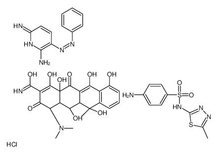 4-amino-N-(5-methyl-1,3,4-thiadiazol-2-yl)benzenesulfonamide,[(11S)-3-carbamoyl-4,4a,6,7,11,12-hexahydroxy-11-methyl-2,5-dioxo-1,11a,12,12a-tetrahydrotetracen-1-yl]-dimethylazanium,3-phenyldiazenylpyridine-2,6-diamine,chloride Structure