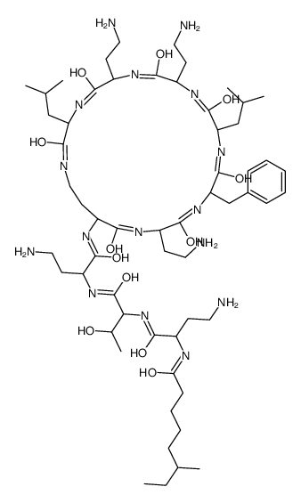 (-)-N2-(6-Methyloctanoyl-L-A2bu-L-Thr-L-A2bu-)cyclo(L-A2bu*-L-A2bu-D-Phe-L-Leu-L-A2bu-L-A2bu-L-Leu-)结构式