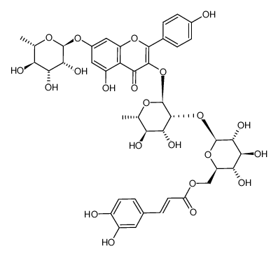 kaempferol 3-O-(6-O-caffeoyl)-β-D-glucopyranosyl(1->2)-α-L-rhamnopyranosyl-7-O-α-L-rhamnopyranoside Structure